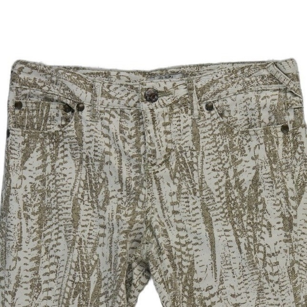 Free People Skinny Jeans Women's Size 29 Gold Metallic Leaf Print Ankle Zip Edgy - Picture 2 of 9
